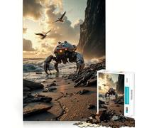 Robot on Beach at Sunset Hard Jigsaw Puzzle for Adults 1000 Pieces Intellect Toy Cozy Time Quality Cut (38x52cm)