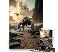 Robot on Beach at Sunset Jigsaw Puzzles for Teenagers 1000 Piece Boost Memory Serene Time Premium Cut Birthday Gift (38x26cm)