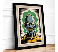 Robot Skull Ascendant Industrial Framed Wall Art Print A4 (29.7×21cm) Black, Wall Decor for Living Room, Bedroom, Office & Home, Ready to Hang, Art Gift