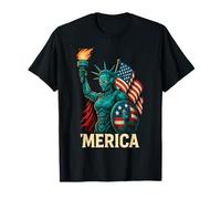 Robot Statue of Liberty Warrior with Shield, American Flag T-Shirt