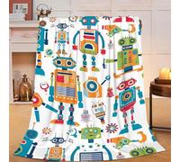 Robot Throw Blanket Cartoon Robot Machine Gifts for Kids Teens Girls Boys Adults Soft Cozy Warm Plush Fluffy Fuzzy Fleece Blanket Birthday Festival Decor 40''X50''