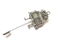 Robot Tie Clip Miniblings Pin Badge Button Steampunk Android Silver Plated 4Cm