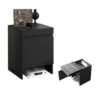 Robot Vacuum Hidden Cabinet with Sliding Desktop, Wood Sweeping Robot Storage Nightstand/End Table for Living Room/Bedroom/Couch/Home Office/Kitchen(Black)