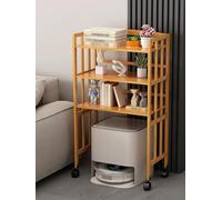 Robot Vacuum Stand Holder - 3-Tier Wood Storage Rack with Wheels, Freestanding Display Shelf for Home Living Room
