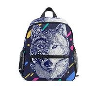 Robot Wolf Toddler Backpack Bookbag Mini Shoulder Bag for 1-6 Years Travel Boys Girls Kids with Chest Strap Clip Whistle