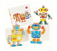Robot Wooden Building Blocks Set, Wooden Take Apart Robot Build Block Playset, Kids Fine Motor Skills Construction Toys, Educational Learning Montessori Toys Gift for 3 4 5 6 7 Year Old Girls Boys
