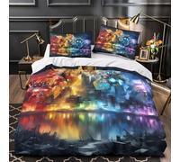 robotic battle 3D Printed 3 PCS Comforter Cover sci-fi futuristic art Duvet Cover Set Microfiber Zipper Closure Dust Mite Proof for Kids Teens Men Women Single (135x200cm)