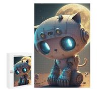 Robotic Cat on The Moon, 1000 PCS Decorative Wooden Puzzle, New Year Gift, for Mindful Indoor Entertainment
