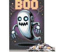 Robotic Ghost with Pixelated BOO Puzzle Family Fun Paper Rectangular Jigsaw Puzzle for Boy Or Girl Children's Day Gifts 500pcs (52x38cm)