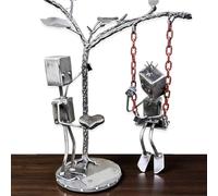 Robotic Love Confession Ornament, Handcrafted Metal Robotics Desk Sculpture Art Ornament, Valentine’s Day, Robot Enthusiasts, Unique Gift for Anniversaries with Swing Romantic Scene