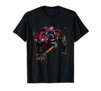 Robotic Motorycle Panther in Red and Blue Battle Stance T-Shirt