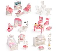 ROBOTIME 26PCS Dollhouse Furniture Set for Kids - Realistic Dollhouse Accessories with 5 Rooms: Living Room, Bedroom, Bathroom, Dining Room & Balcony, for Girls & Boys Ages 3+