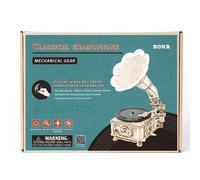 Rokr Wooden Mechanical 3D Puzzle Crank Gramophone