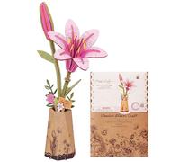 ROBOTIME 3D Puzzle Pink Lily, Wooden Artificial Flowers Model Kits for Adults to Build, Home Decor Accessories Living Room, Gifts for Women on Valentine's Day