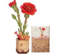 ROBOTIME 3D Puzzle Red Carnation, Wooden Artificial Flowers Model Kits for Adults to Build, Home Decor Accessories Living Room, Gifts for Women on Valentine's Day