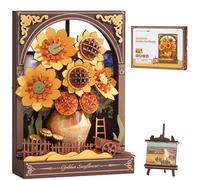 ROBOTIME 3D Puzzle Sunflower, Wooden Flower Model Kits for Adults to Build, Hangable Art 3D Painting Wall Decor, DIY Construction Craft Model Building Set, Ideal Festival Gifts