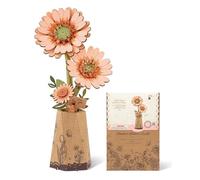 ROBOTIME 3D Wooden Flowers Puzzle Light Orange Gerbera Daisy, Artificial Bloom Jigsaw, Model Kits for Adults to Build, DIY Craft Set, for Valentine's Day, Mother's Day and Christmas