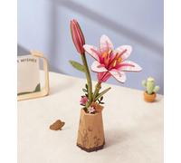 ROBOTIME 3D Wooden Flowers Puzzle Pink Lily, Artificial Bloom Jigsaw, Model Kits for Adults to Build, DIY Craft Set, for Valentine's Day, Mother's Day and Christmas