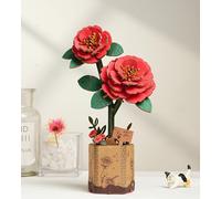 ROBOTIME 3D Wooden Flowers Puzzle Red Camellia, Artificial Bloom Jigsaw, Model Kits for Adults to Build, DIY Craft Set, for Valentine's Day, Mother's Day and Christmas