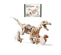 ROBOTIME 3D Wooden Puzzle Dinosaur Kit for Kids & Adults, DIY Velociraptor Walking Model, Mechanical Construction Set, STEM Craft Gift, LD01