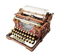 ROBOTIME 3D Wooden Puzzle Mechanical Typewriter Model Kit for Adults - Decorative Fairytale DIY Craft with Tactile Keys & Moving Carriage, Unique Desk Decor Gift, LK703C (Orange)