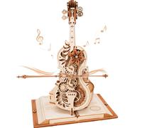 Robotime 3D Wooden Puzzle Music Box - Magic Cello, Hand-Crank Mechanism, Nocturne Op.9 No.2 Tune, 199-Piece DIY Gift for Adults