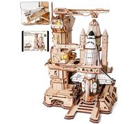 ROBOTIME 3D Wooden Puzzle Space Shuttle Model Kit for Adults - Mechanical Launch Base with Glow Effects & Motion, DIY Spacecraft Building Set, STEM Gift for Space Lovers, LKA02