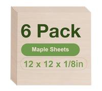 ROBOTIME 6mm Plywood Sheets Maple Veneer Cut to Size 30×30 CM 4 Pack Wood Burning Model Making Laser Ply Material, Thin Wood Sheets for Craft Projects