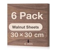 ROBOTIME 6mm Walnut Plywood Sheets Cut to Size 30×30 CM 6 Pack Wood Burning Model Making Laser Ply Material, Thin Wood Sheets for Craft Projects