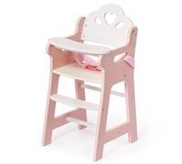 ROBOTIME Baby Doll High Chair, Pretend Play Wooden Dolls Furniture for Up to 18 Inch, with Safety Belt & Foodrest, Sturdy & Stylish Dolls Feeding Chair, Doll Accessory for Kids Aged 3+, Pink