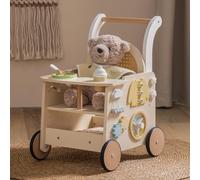 ROBOTIME Baby Walker, Wooden Pram Toy, Push Along Walker Pushchair, Educational Toy Gift for Boys Girls, Safe First Step Walker with Under-Seat Storage for Age 10 Months+