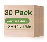 ROBOTIME Basswood Plywood Sheets, 30PCS 305x305x3mm, Unfinished Wood Board for Crafts, Painting, Pyrography Art, Home Decoration DIY and Model Kit Making