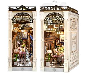 ROBOTIME Book Nook Kits for Adults Arcade Dating, Booknook with Dust Cover DIY Miniature Dolls House Kit 3D Wooden Puzzle Bookend Bookshelf Decor Gift