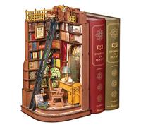 ROBOTIME Book Nook Model Kits for Adults - Corner Study, DIY Booknook 3D Wooden Puzzle Bookend Bookshelf Decoration Craft Gifts for Adults and Teens