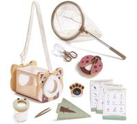 ROBOTIME Bug Catcher Kit for Kids, Wooden Outdoor Explorer Set, Ages 3-8 | Catch, observe, identify and release with a mesh cage, observation cup, net, magnifier, compass, ruler and storage bag.