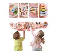 ROBOTIME Crocodile Wooden Busy Board, Multi-Interactive Activity Wall-Mounted Centre, Montessori Toy with Bead Maze, Educational Toys with Xylophone, Gift for Toddler Pink