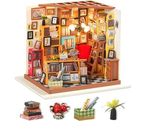 ROBOTIME DIY Dolls House Kit Wooden Library Model Kits Building, Book Nook Miniature Craft Kits, 1:24 Scale Book Store with Furniture and Accessories Educational Toys