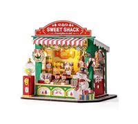 ROBOTIME DIY Miniature Dolls House Kit Christmas Candy Stand, Wooden Model Building Kit With LED Lights, Model Kits for Adults to Build, Home Decor Christmas Birthday Gifts for All Ages