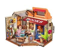 ROBOTIME DIY Miniature House Kit - Corner Bookstore - Wooden - Brown - Rustic European - 1:3 Scale