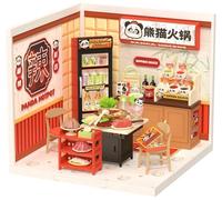 ROBOTIME DIY Miniature House Kit, Dollhouse Model Building Craft Kit with LED for Adults and Kids, Birthday Gift for Kids(Panda Hot Pot)