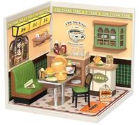 ROBOTIME DIY Miniature House Kit, Dollhouse Model Building Craft Kit with LED for Adults and Kids, Birthday Gift for Kids(Hong Kong Bites Cafe)