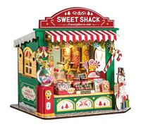 ROBOTIME DIY Miniature House Kit for Adult and Teens, Tiny House Building Kit for Family and Friends, Mini Wooden Dollhouse Kit for Halloween/Christmas/Birthday Gifts (Christmas Candy Stand)
