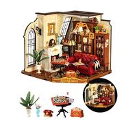 ROBOTIME DIY Miniature House Kit, Mini Dollhouse Kit, Tiny House Kit for Adults, Wooden Furniture Kit with LED, Halloween/Christmas/Birthday Gifts for Family/Friends(Catherine's Living Room)