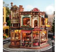 ROBOTIME Dream Coffee Factory 3D Wooden Puzzle Model Kit for Adults, Gear-Driven Mechanical DIY Craft with Moving Parts, Lights & Music, Desk Decor Gift, Book Nook, EAB02