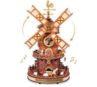 ROBOTIME Dutch Windmill House Wooden Model Kit with Moving Scenes, LCA01 | Dutch Windmill Farm Scene, Rotating Windmill & Mill Interior, Touch-Activated Sheep Chase with Music, Story-Rich Desk Display