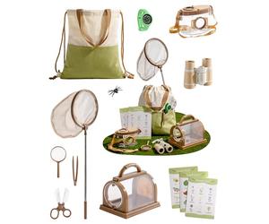 ROBOTIME Explorer Kit & Bug Catcher Kit, 12-in-1 Outdoor Adventure Set, Bug Collection with Kids Binoculars, Butterfly Net, Insect Box, Magnifying Glass & Compass Watch, Gift for Toddlers 3-12 (Green)