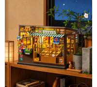 ROBOTIME Japanese Book Nook-Showa Corner Shop with LED Lights | DIY Miniature House Kit for Adults,3D Wooden Puzzle Bookend With Dust Cover,Bookshelf Decor Gift