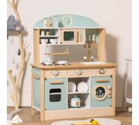 ROBOTIME Kids Kitchen Wooden Play Kitchen Playset with Cooking Utensil Toys, Pretend Role Play Toys Kitchen for Girls Boys Ages 3+ (Blue)