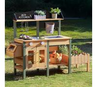ROBOTIME Mud Kitchen, Outdoor Large Play Kitchen Deluxe for Kids, Toddler Wooden Kitchen Playset with Water Pan, Garden Sink, Planting Growing Box and Accessories, Pretend Play for Boys Girls 3+