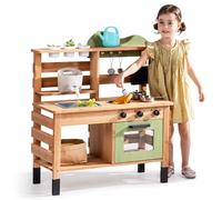 ROBOTIME Mud Kitchen, Outdoor Play Kitchen for Kids - Wooden Mud Kitchen Pretend Playset with Removable Sink & Chalkboard, Cooking Accessories, Gift for Boys Girls Ages 3+